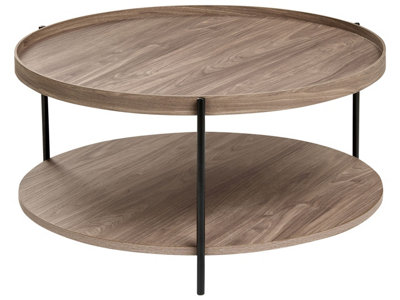 Wyld and Coco Round Coffee Table 78cm, Dark Brown Wood-Knot Effect Top ...