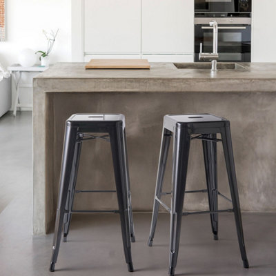 Wyld and Coco Set of 2 Black Steel Counter-Height Bar Stools 76 cm ...