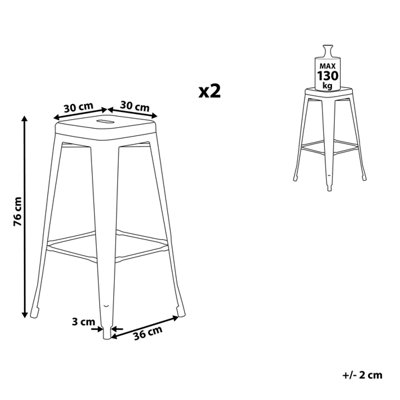 Wyld and Coco Set of 2 Black Steel Counter-Height Bar Stools 76 cm ...