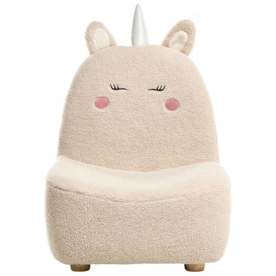 Wyld and Coco Unicorn Kids Chair, Light Beige Boucle Upholstery ...