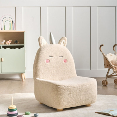 Wyld and Coco Unicorn Kids Chair, Light Beige Boucle Upholstery ...