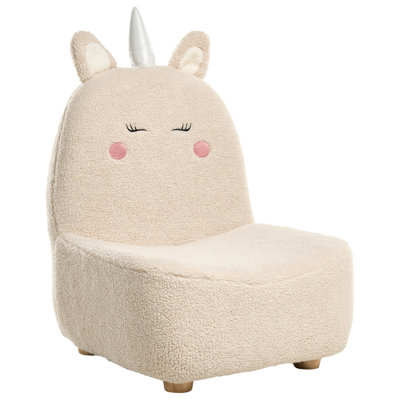 Wyld and Coco Unicorn Kids Chair, Light Beige Boucle Upholstery ...