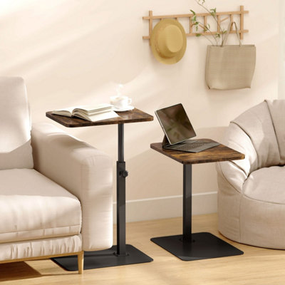 Wyld Haus Falava Rustic Brown C-Shaped Side Table with Adjustable Stainless Steel Frame 44.5-79 cm
