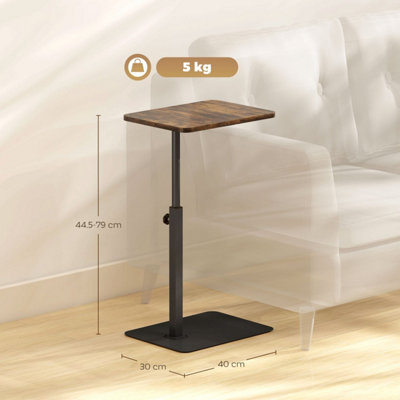 Wyld Haus Falava Rustic Brown C-Shaped Side Table with Adjustable Stainless Steel Frame 44.5-79 cm