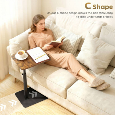 Wyld Haus Falava Rustic Brown C-Shaped Side Table with Adjustable Stainless Steel Frame 44.5-79 cm