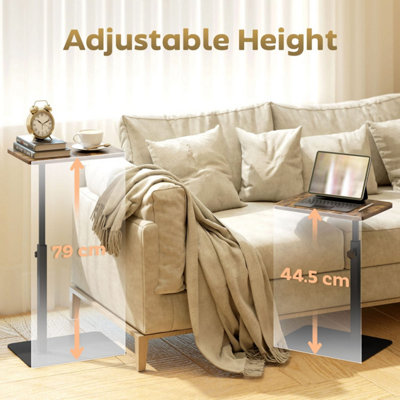Wyld Haus Falava Rustic Brown C-Shaped Side Table with Adjustable Stainless Steel Frame 44.5-79 cm