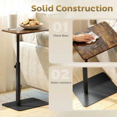 Wyld Haus Falava Rustic Brown C-Shaped Side Table with Adjustable Stainless Steel Frame 44.5-79 cm