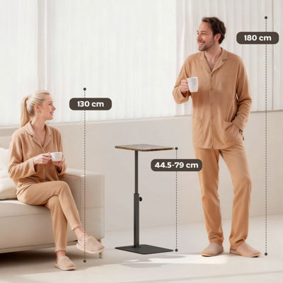 Wyld Haus Falava Rustic Brown C-Shaped Side Table with Adjustable Stainless Steel Frame 44.5-79 cm