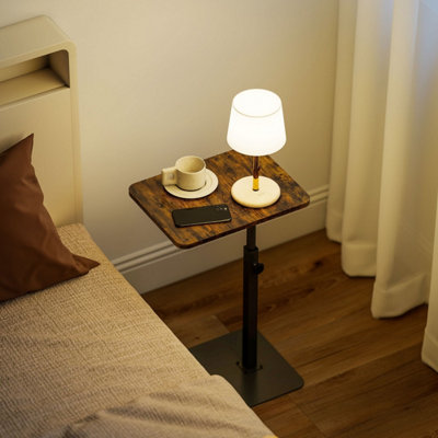Wyld Haus Falava Rustic Brown C-Shaped Side Table with Adjustable Stainless Steel Frame 44.5-79 cm