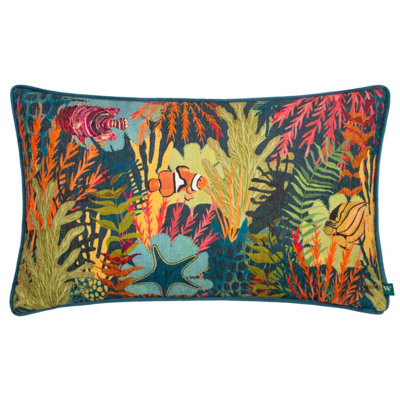 Wylder Abyss Coral Bay Chenille Piped Polyester Filled Cushion