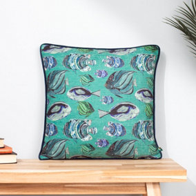 Wylder Abyss Fish Repeat Chenille Piped Feather Filled Cushion