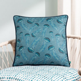 Wylder Abyss Jellyfish Chenille Piped Feather Filled Cushion