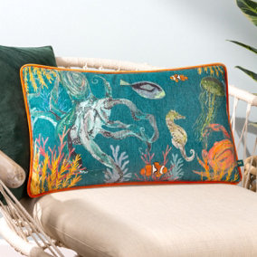 Wylder Abyss Sea Creatures Chenille Piped Feather Filled Cushion