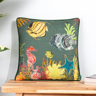 Wylder Abyss Under The Sea Chenille Piped Polyester Filled Cushion