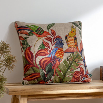 Wylder Akamba Parrot Scene Tropical Piped Polyester Filled Cushion