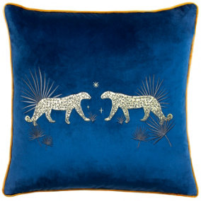 Wylder Dusk Leopard Embroidered Feather Filled Cushion