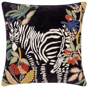 Wylder Exotic Zebra Embroidered Velvet Feather Filled Cushion