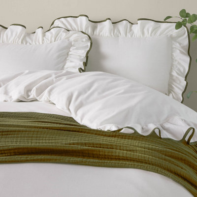 Wylder Nature Blousey Cotton Ruffle Duvet Set, Single, Green