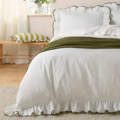 Wylder Nature Blousey Cotton Ruffle Duvet Set, Single, Green