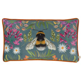 Wylder Nature House of Bloom Zinnia Bee Rectangular Piped Polyester Filled Cushion