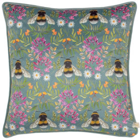 Wylder Nature House of Bloom Zinnia Bee Repeat Piped Polyester Filled Cushion