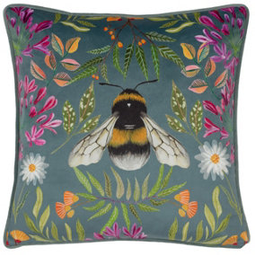 Wylder Nature House of Bloom Zinnia Bee Square Piped Polyester Filled Cushion