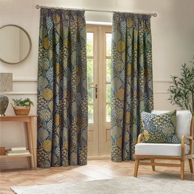 Wylder Nature Ophelia Floral Jacquard Pencil Pleat Curtains