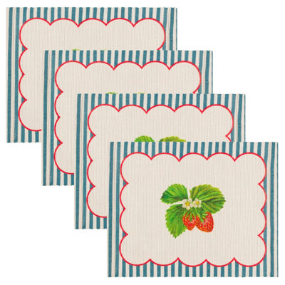Wylder Nature Strawberry Stripes Set of 4 Indoor/Outdoor Placemats
