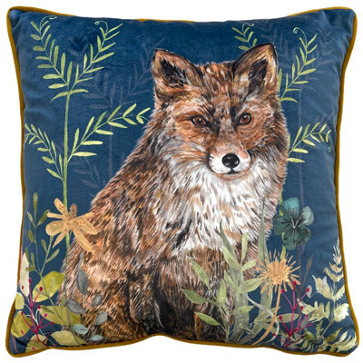 Wylder Nature Willow Fox Digitally Printed Piped Velvet Polyester Filled Cushion
