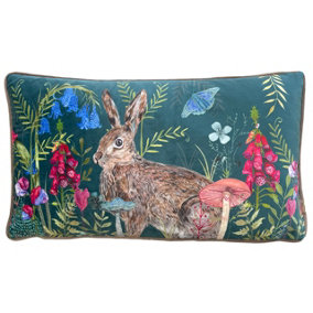 Wylder Nature Willow Rabbit Digitally Printed Piped Velvet Polyester Filled Cushion