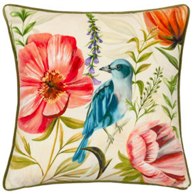 Wylder Nectar Garden Bluebird Piped Velvet Polyester Filled Cushion