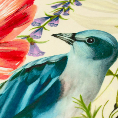 Wylder Nectar Garden Bluebird Piped Velvet Polyester Filled Cushion