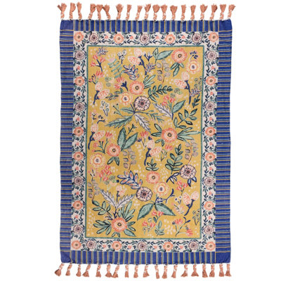 Wylder Rosa Floral Cotton Tasselled Rug