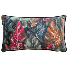 Wylder Tropics Mogori Leafage Digitally Printed Velvet Piped Polyester Filled Cushion