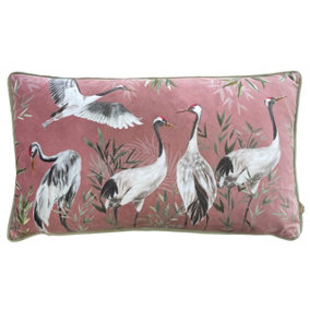 Wylder Tropics Orient Cranes Printed Piped Velvet Polyester Filled Cushion