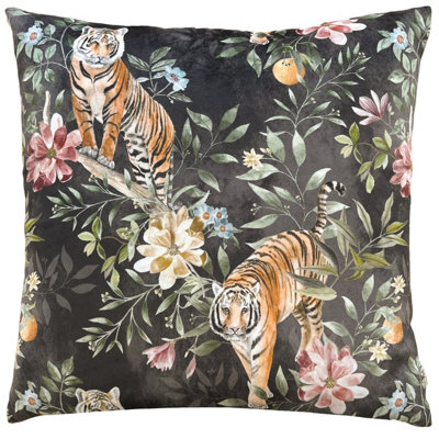 Wylder Tropics Orient Tiger Repeat Digitally Printed Velvet Polyester Filled Cushion