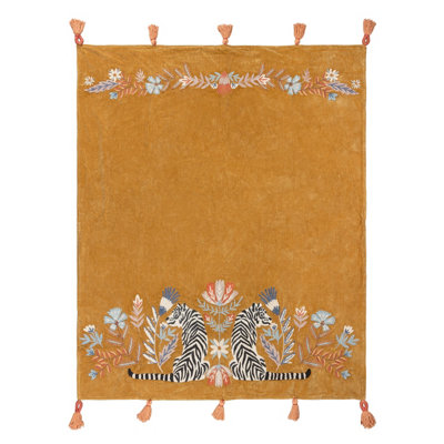 Wylder Tropics White Tiger Embroidered Tasselled Throw