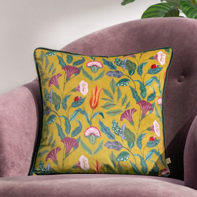 Wylder Wild Garden Columnaris Floral Velvet Piped Feather Filled Cushion