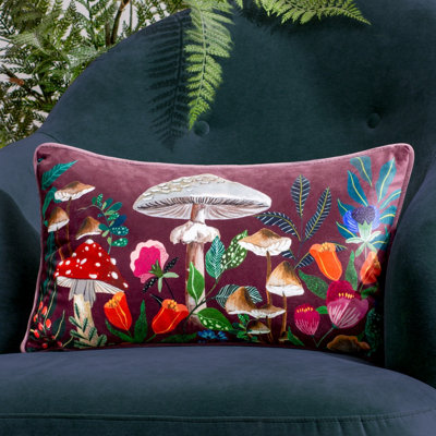 Wylder Wild Garden Mushroom Velvet Piped Polyester Filled Cushion