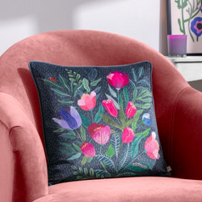Wylder Wild Garden Posies Velvet Piped Polyester Filled Cushion