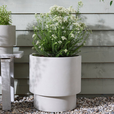 X-Large Beige Fibre Clay Indoor Outdoor Summer Flower Plant Pot Houseplant Garden Planter