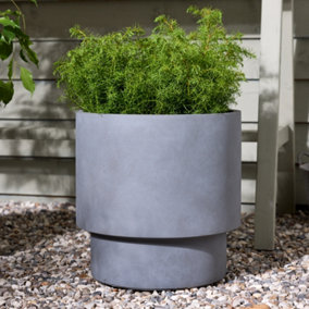 X-Large Light Grey Fibre Clay Indoor Outdoor Garden Planter Houseplant Flower Plant Pot