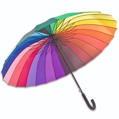 X-Large Multicolour 24 Rib Windproof Umbrella - Colourful Rain Protector Canopy with Crook Handle & Button Opening - 115cm Dia