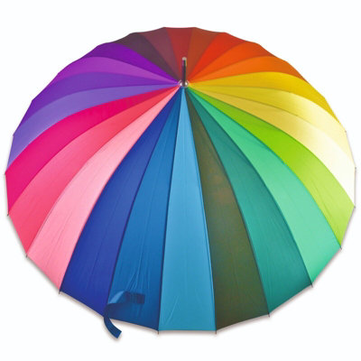 X-Large Multicolour 24 Rib Windproof Umbrella - Colourful Rain Protector Canopy with Crook Handle & Button Opening - 115cm Dia - 4