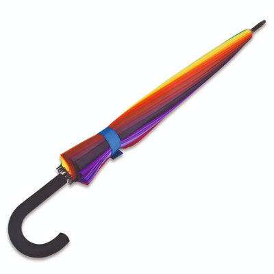 X-Large Multicolour 24 Rib Windproof Umbrella - Colourful Rain Protector Canopy with Crook Handle & Button Opening - 115cm Dia - 5
