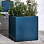 X-Large Navy Blue Ribbed Finish Fibre Clay Indoor Outdoor Garden Plant Pots Houseplant Flower Planter