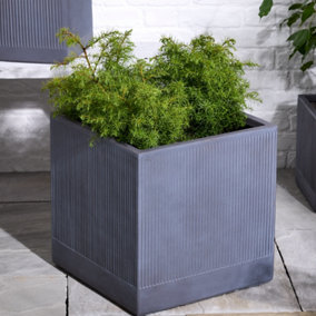 X-Large Slate Grey Ribbed Finish Fibre Clay Indoor Outdoor Garden Plant Pots Houseplant Flower Planter