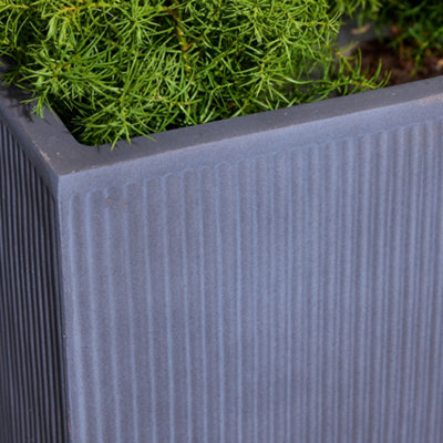 X-Large Slate Grey Ribbed Finish Fibre Clay Indoor Outdoor Garden Plant Pots Houseplant Flower Planter