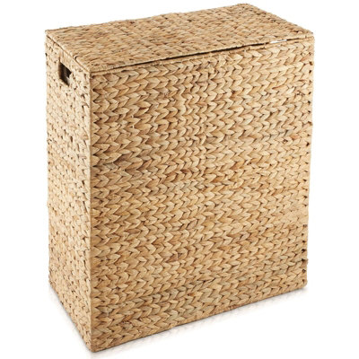 X Large Water Hyacinth Double Laundry Hamper Bin Clothes Washing Basket With Lid