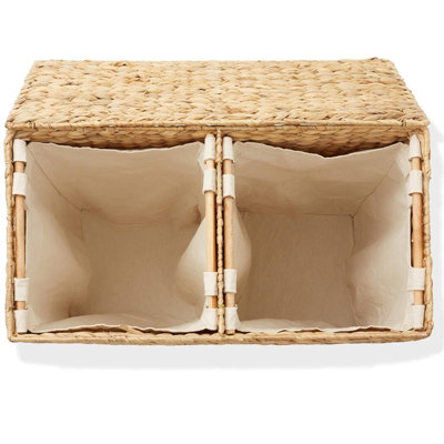 X Large Water Hyacinth Double Laundry Hamper Bin Clothes Washing Basket With Lid - 3